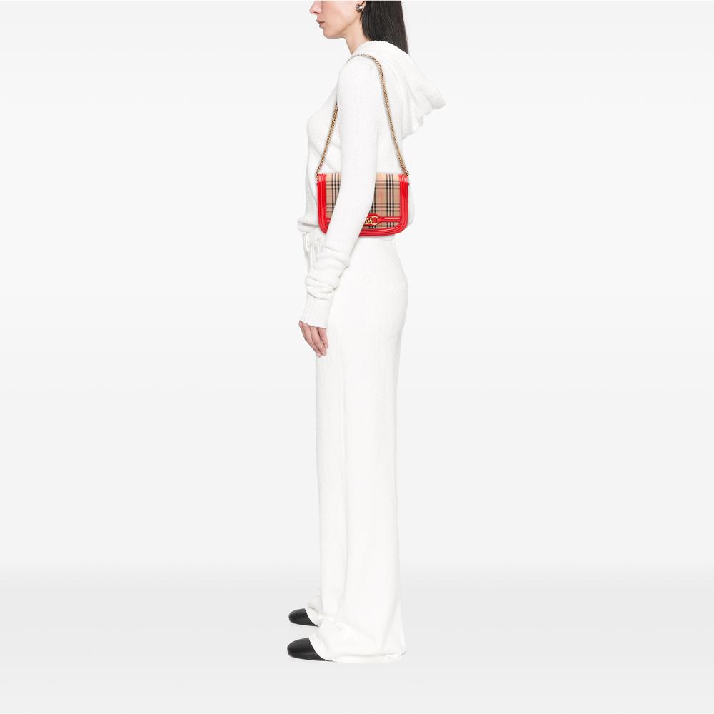 Burberry B Burberry Brown Beige Canvas Fabric Haymarket Check 1983 Link Flap Italy