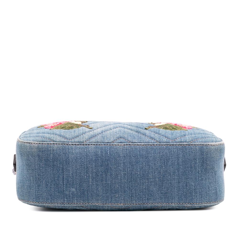 Gucci B Gucci Blue Denim Denim Fabric Small GG Marmont Embroidered Matelasse Crossbody Italy