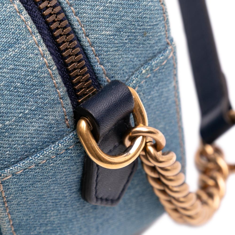 Gucci B Gucci Blue Denim Denim Fabric Small GG Marmont Embroidered Matelasse Crossbody Italy