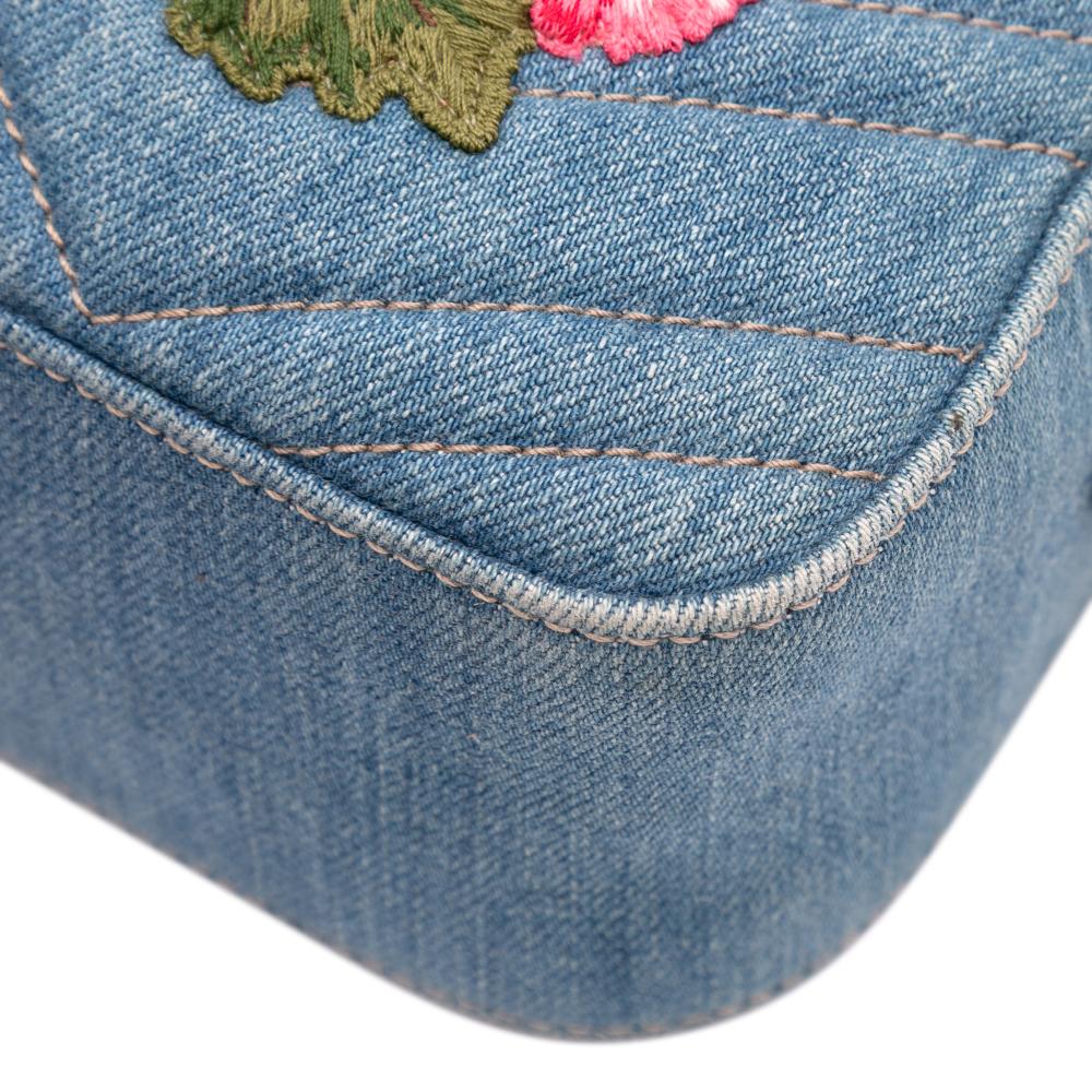 Gucci B Gucci Blue Denim Denim Fabric Small GG Marmont Embroidered Matelasse Crossbody Italy