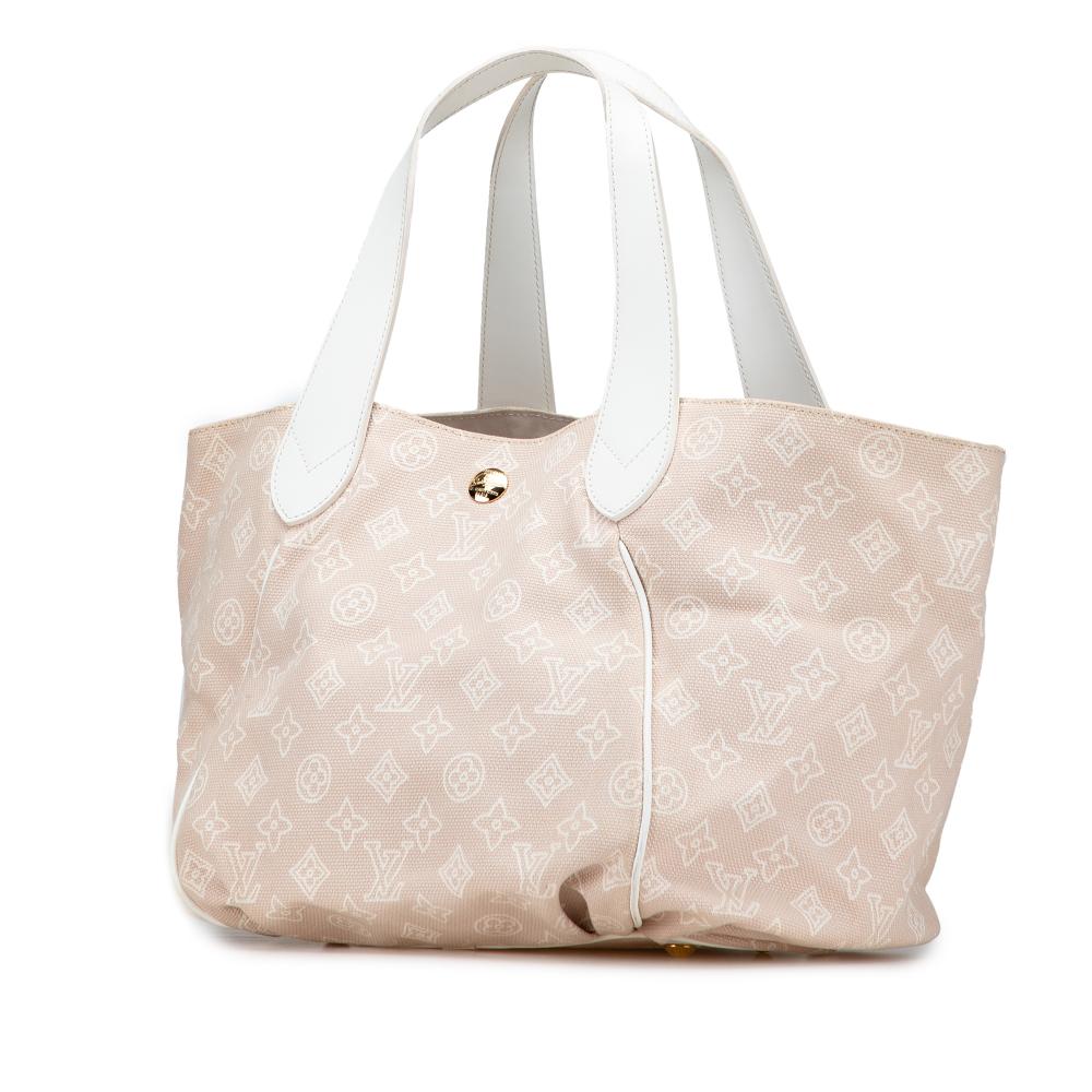 Louis Vuitton B Louis Vuitton Brown Beige with White Canvas Fabric Monogram Cabas Ipanema PM France