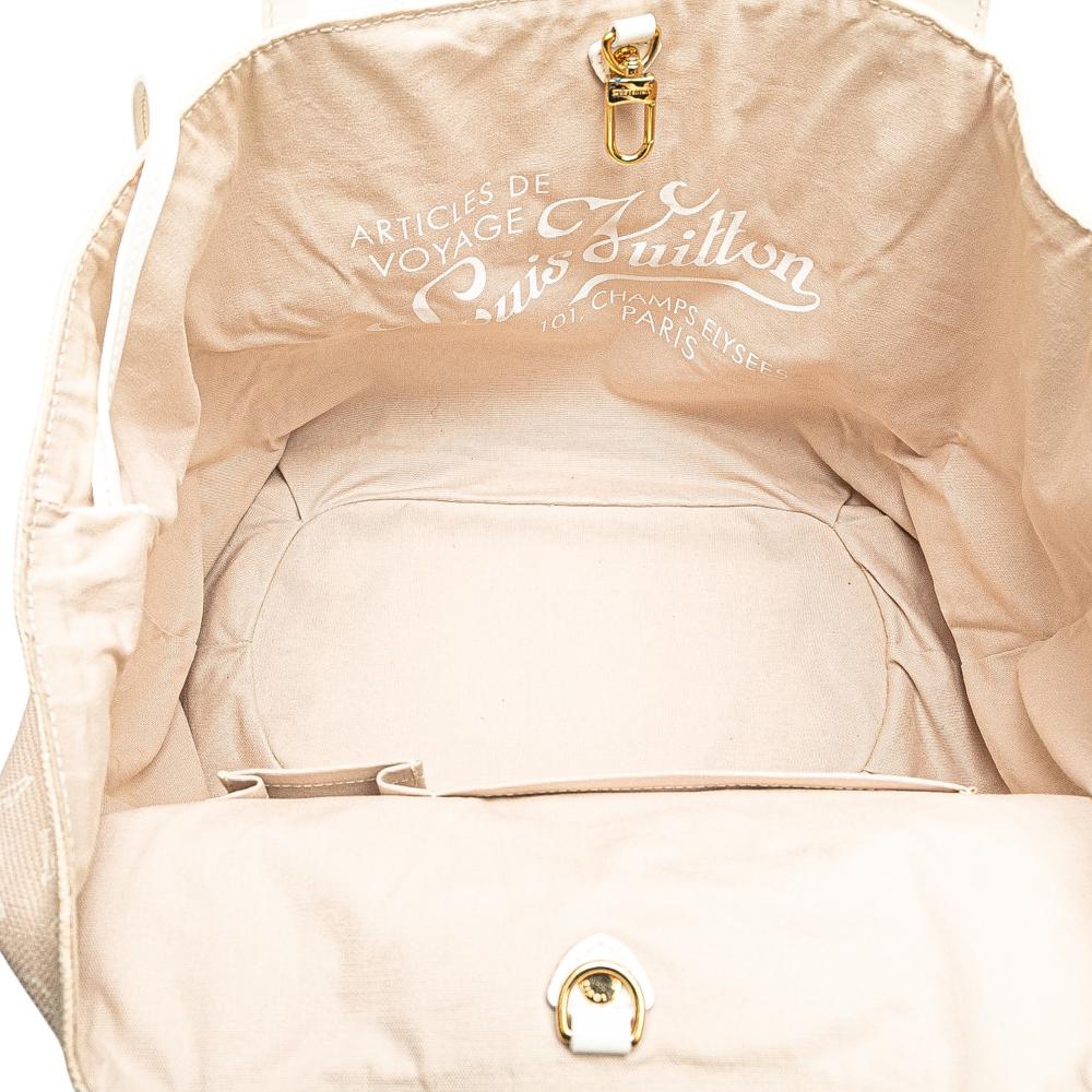 Louis Vuitton B Louis Vuitton Brown Beige with White Canvas Fabric Monogram Cabas Ipanema PM France