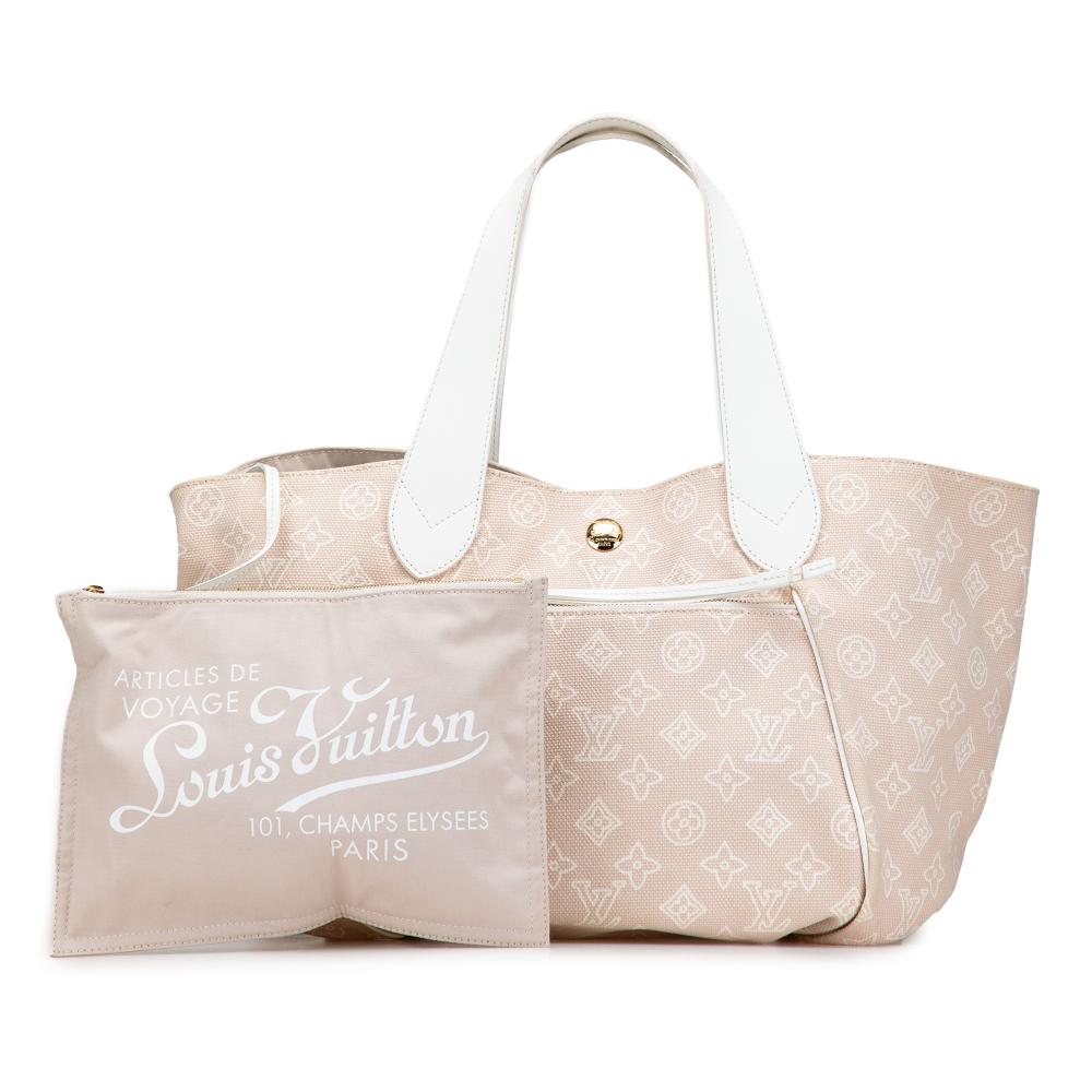 Louis Vuitton B Louis Vuitton Brown Beige with White Canvas Fabric Monogram Cabas Ipanema PM France