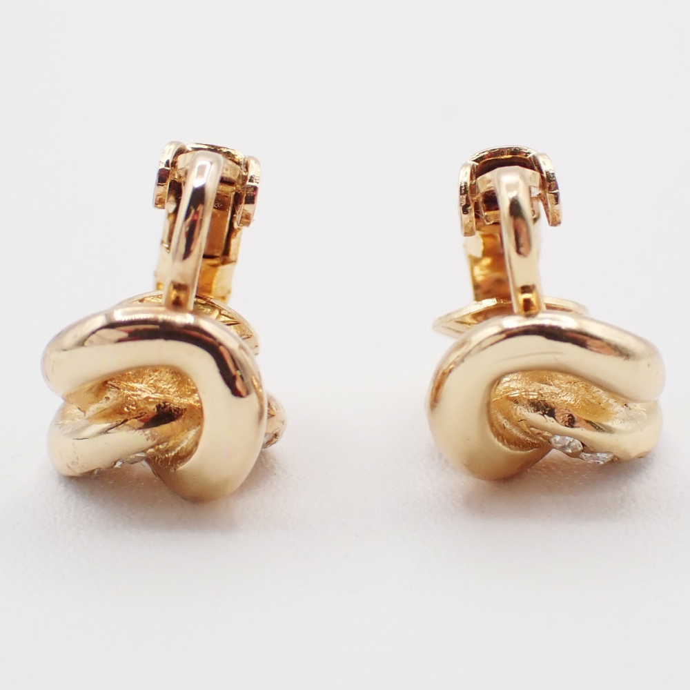 Christian Dior CD Logo Rhinestone Drop Earrings Clip-On Gold Plated