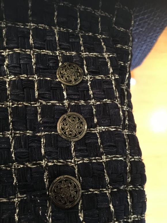 Chanel Marineblauer Tweed-Mantel mit Windowpane-Karo