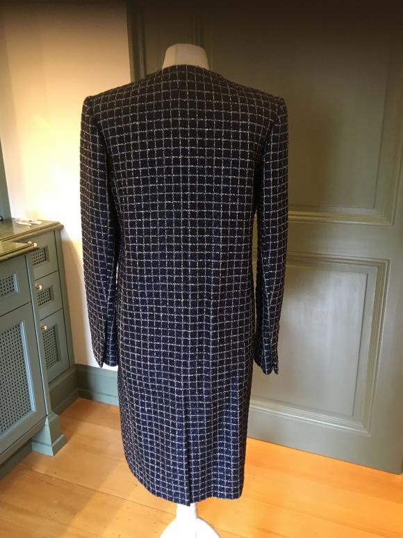 Chanel Marineblauer Tweed-Mantel mit Windowpane-Karo