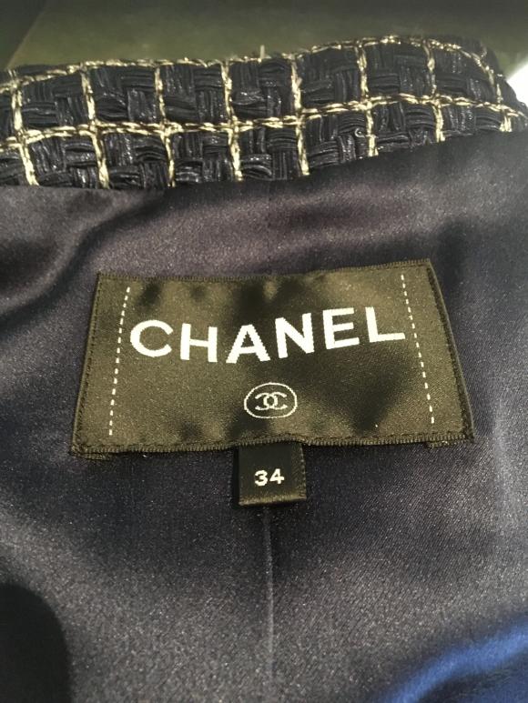 Chanel Marineblauer Tweed-Mantel mit Windowpane-Karo