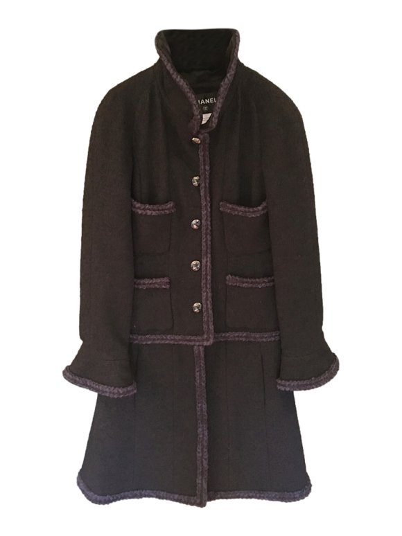 Chanel Manteau en laine garni de tweed noir