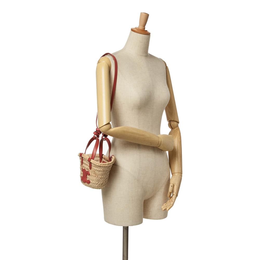 Celine B Celine Brown with Pink Raffia Natural Material Teen Triomphe Classic Panier Morocco