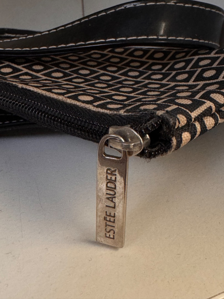 Marimekko for Estée Lauder black Patent handbag with interior separate pochette