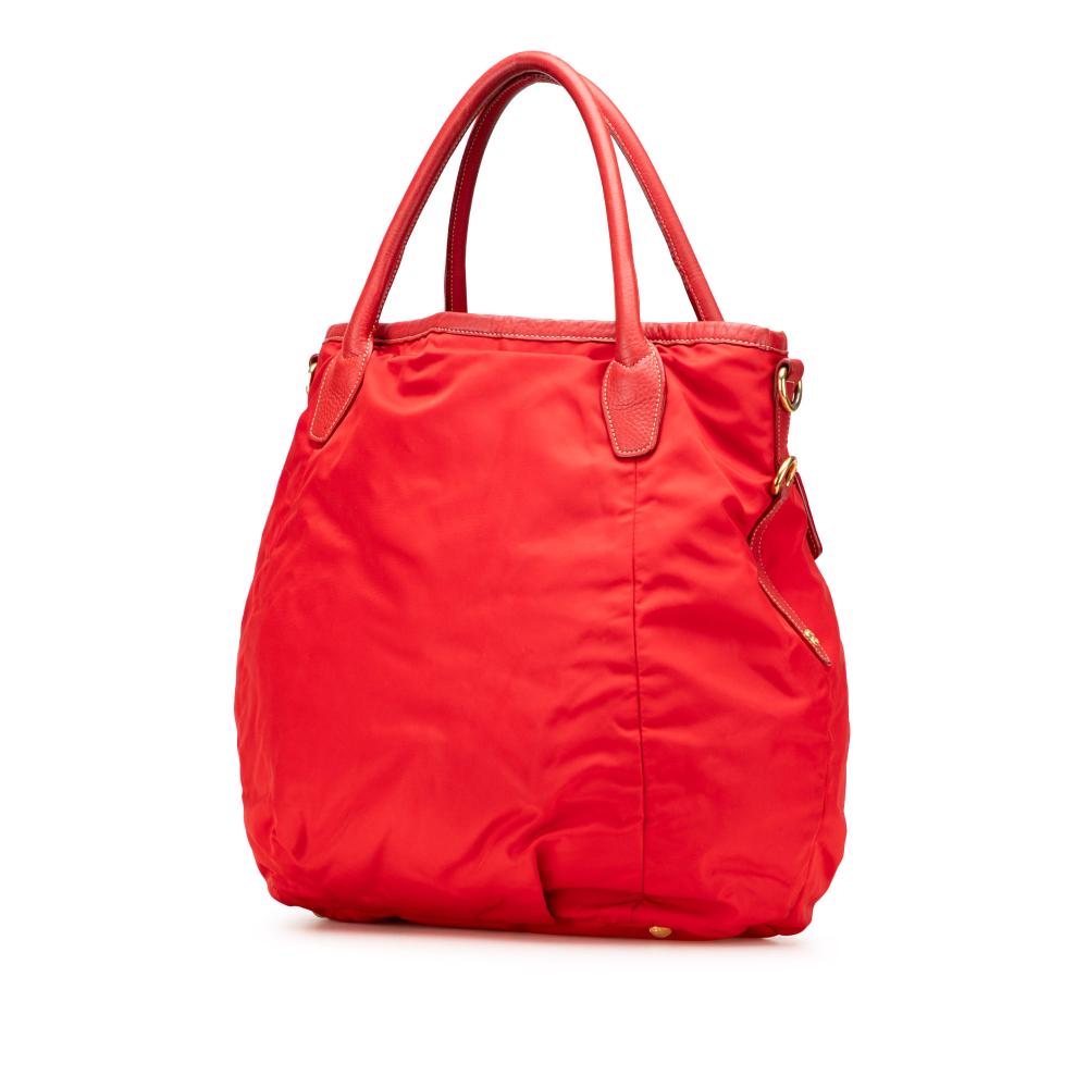 Prada B Prada Red Nylon Fabric Vitello Daino Trimmed Tessuto Satchel Italy