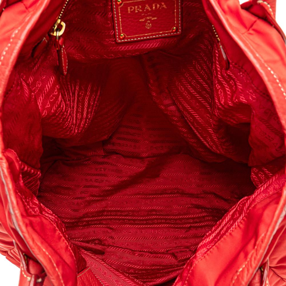 Prada B Prada Red Nylon Fabric Vitello Daino Trimmed Tessuto Satchel Italy