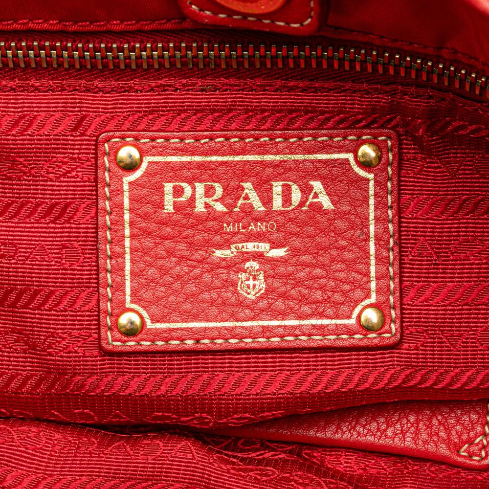 Prada B Prada Red Nylon Fabric Vitello Daino Trimmed Tessuto Satchel Italy