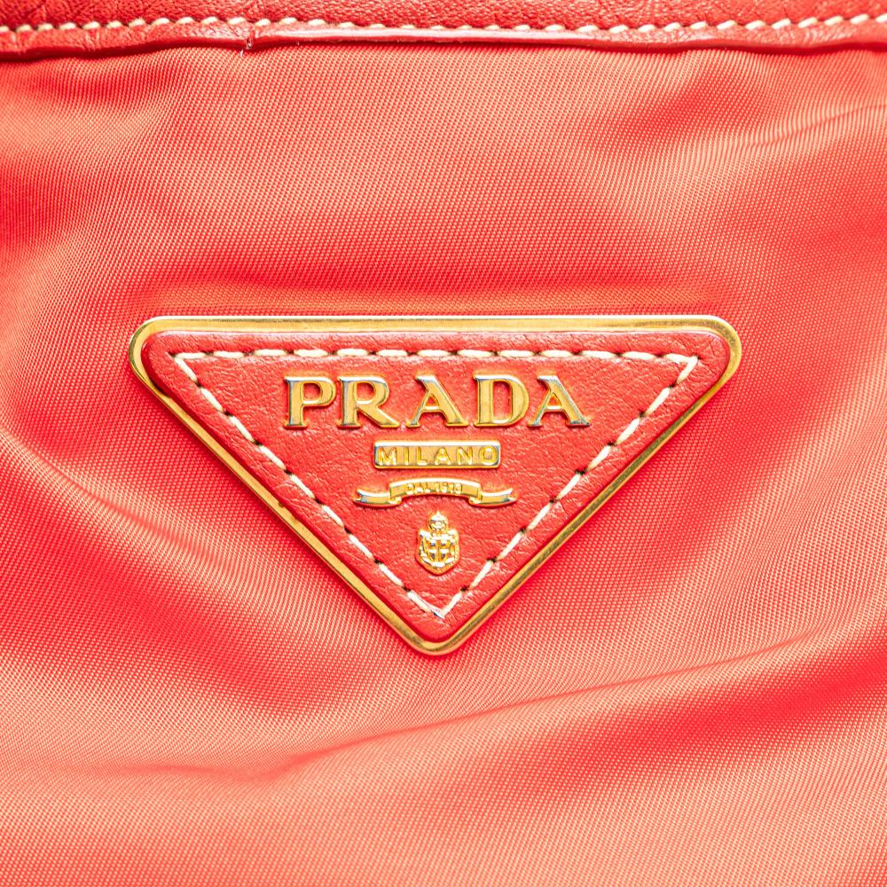 Prada B Prada Red Nylon Fabric Vitello Daino Trimmed Tessuto Satchel Italy