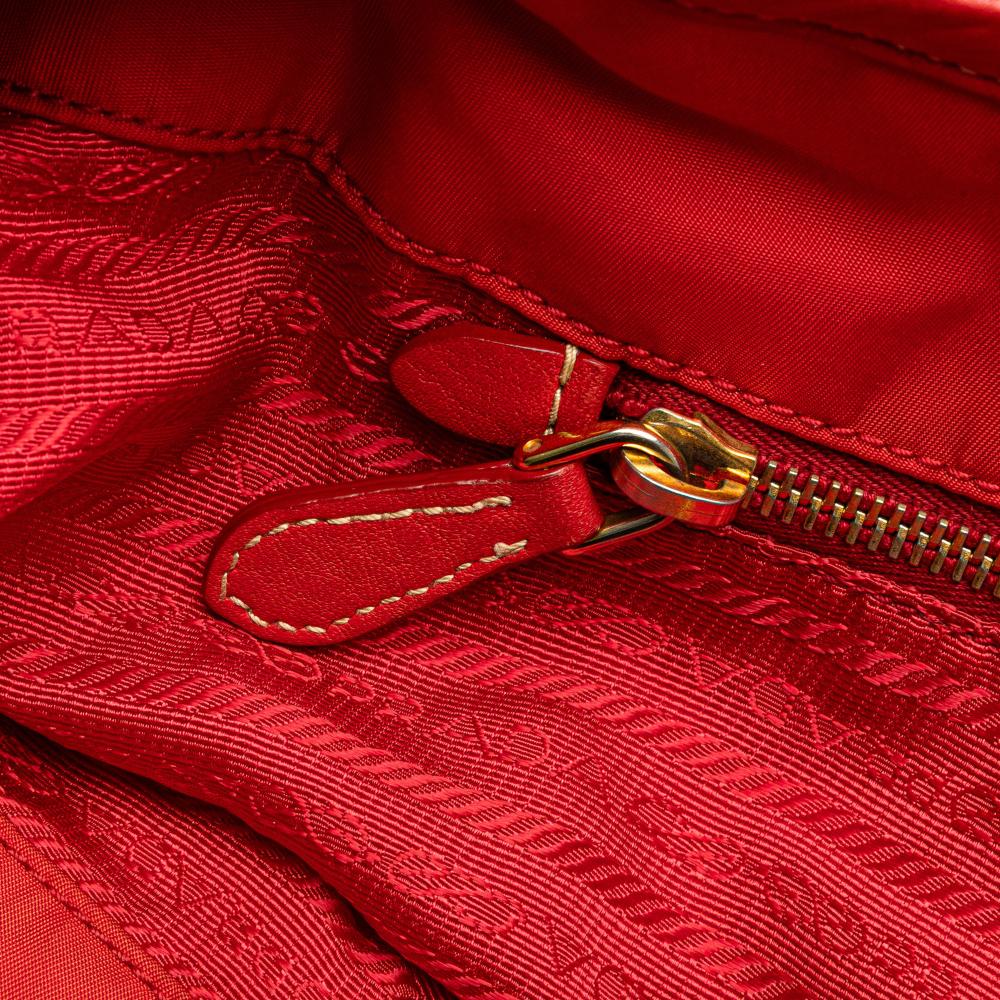 Prada B Prada Red Nylon Fabric Vitello Daino Trimmed Tessuto Satchel Italy