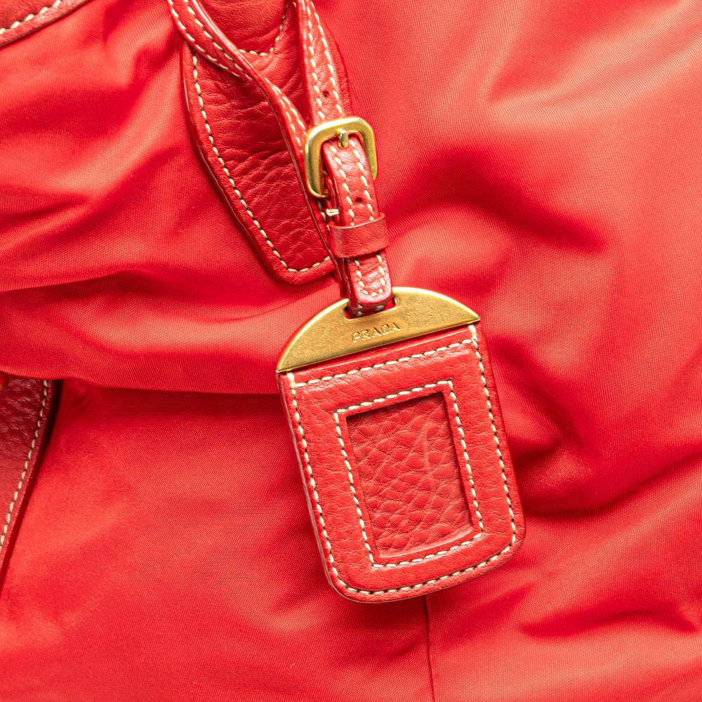 Prada B Prada Red Nylon Fabric Vitello Daino Trimmed Tessuto Satchel Italy