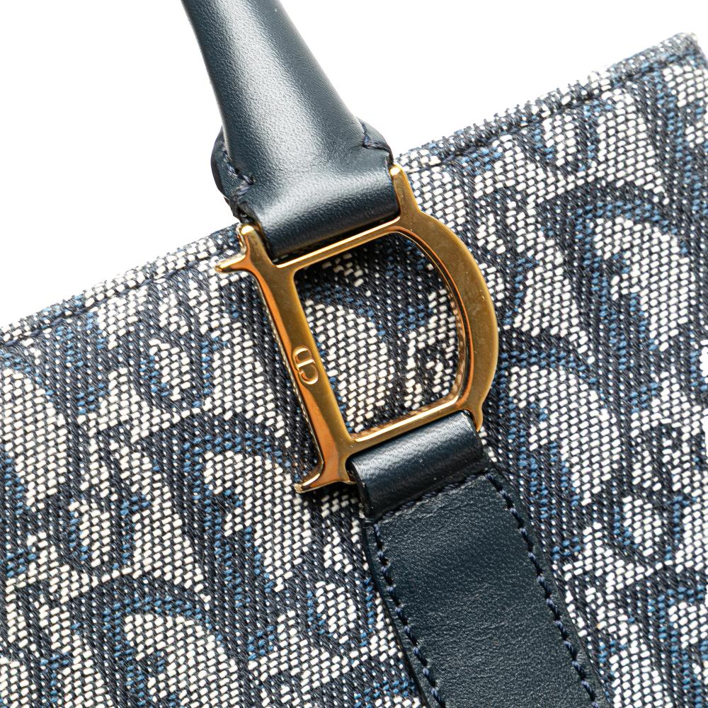 Christian Dior B Dior Blue Canvas Fabric Diorissimo Trotter Tote Italy