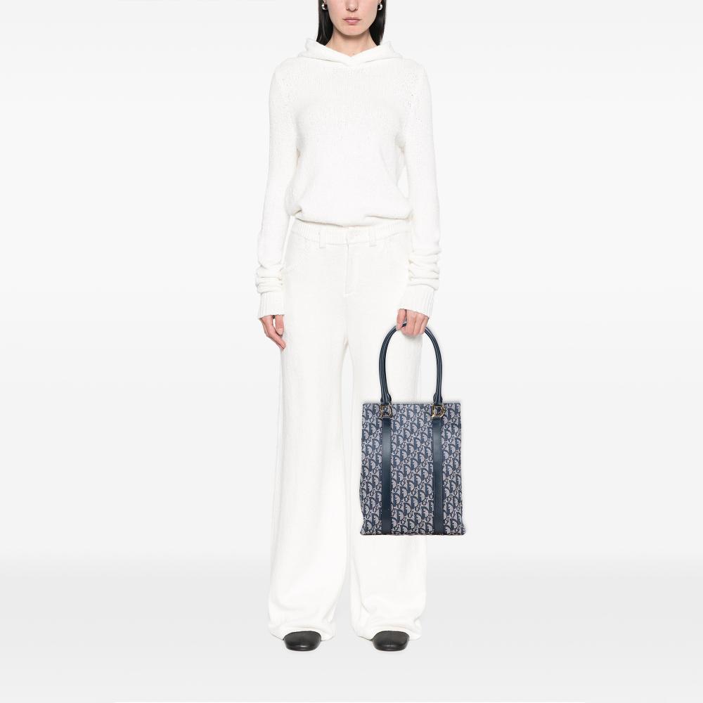 Christian Dior B Dior Blue Canvas Fabric Diorissimo Trotter Tote Italy