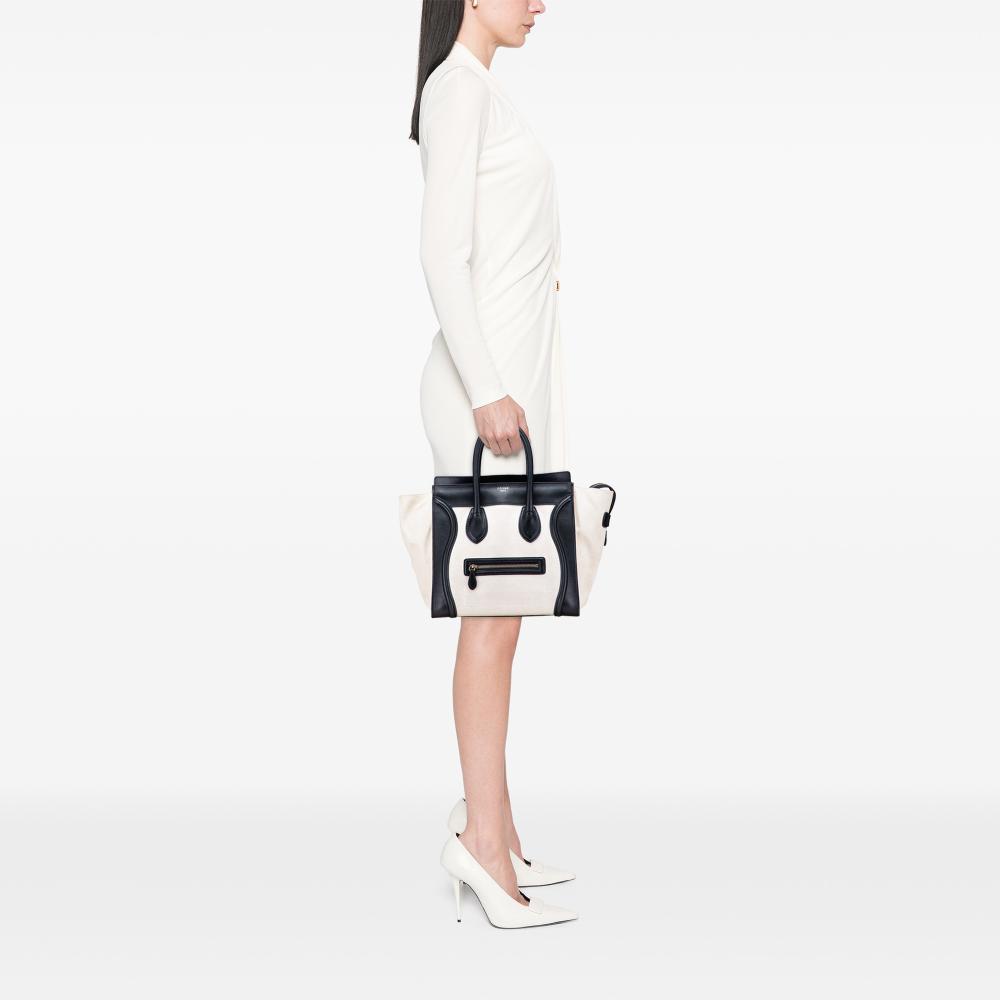 Celine B Celine Brown Light Beige Canvas Fabric Mini Tricolor Luggage Tote Italy