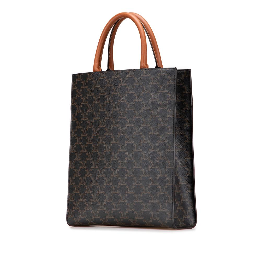 Celine AB Celine Brown Dark Brown Coated Canvas Fabric Small Triomphe Vertical Cabas Tote Italy