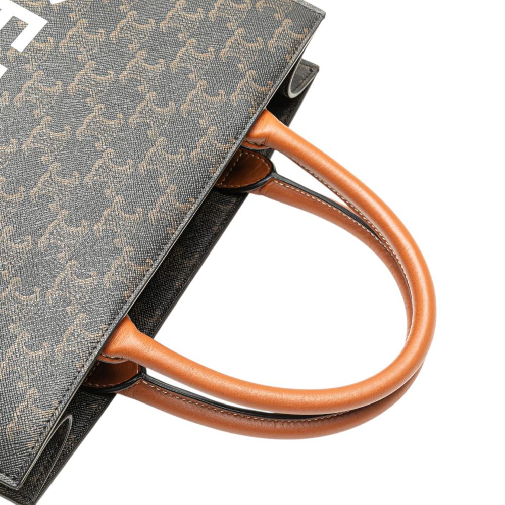 Celine AB Celine Brown Dark Brown Coated Canvas Fabric Small Triomphe Vertical Cabas Tote Italy