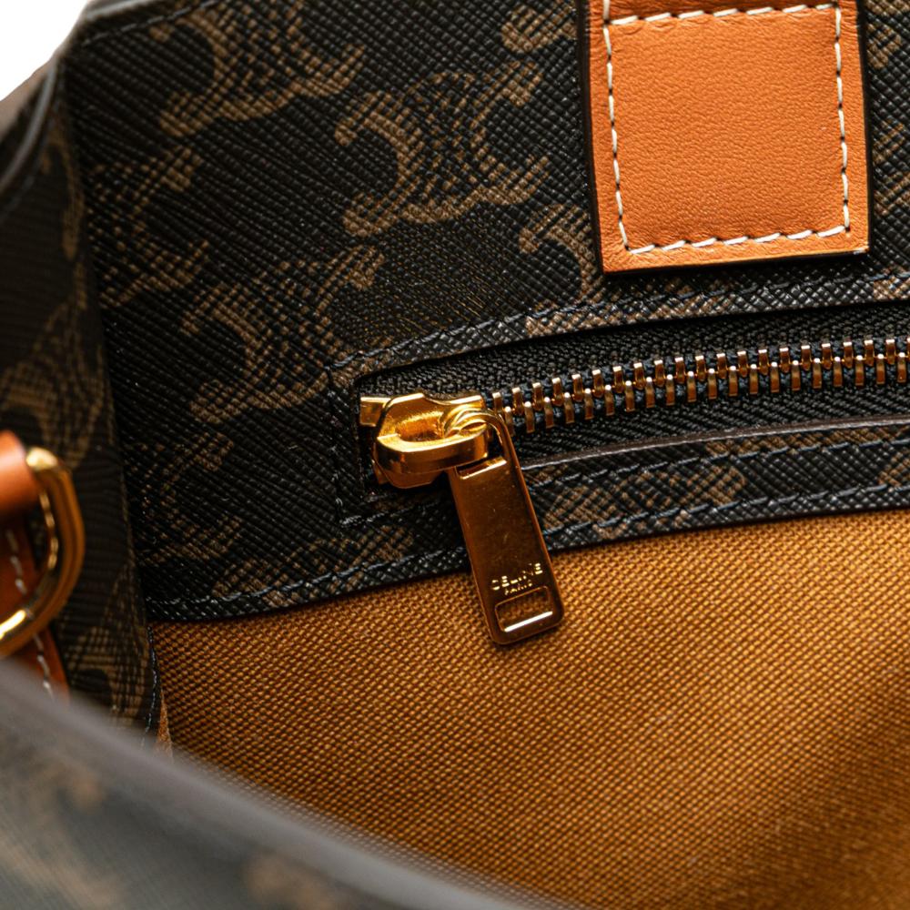 Celine AB Celine Brown Dark Brown Coated Canvas Fabric Small Triomphe Vertical Cabas Tote Italy