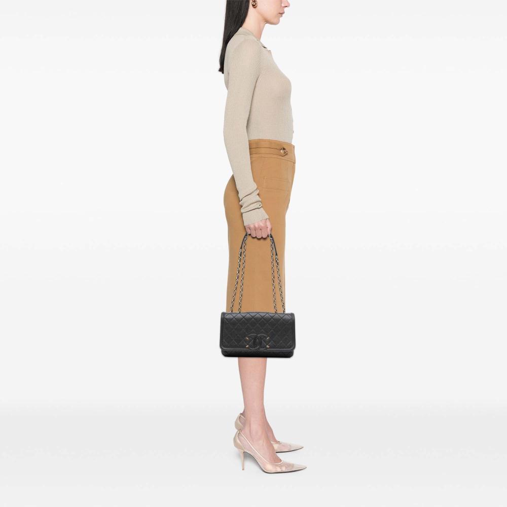 Chanel B Chanel Black Caviar Leather Leather Medium Caviar CC Filigree Flap Italy