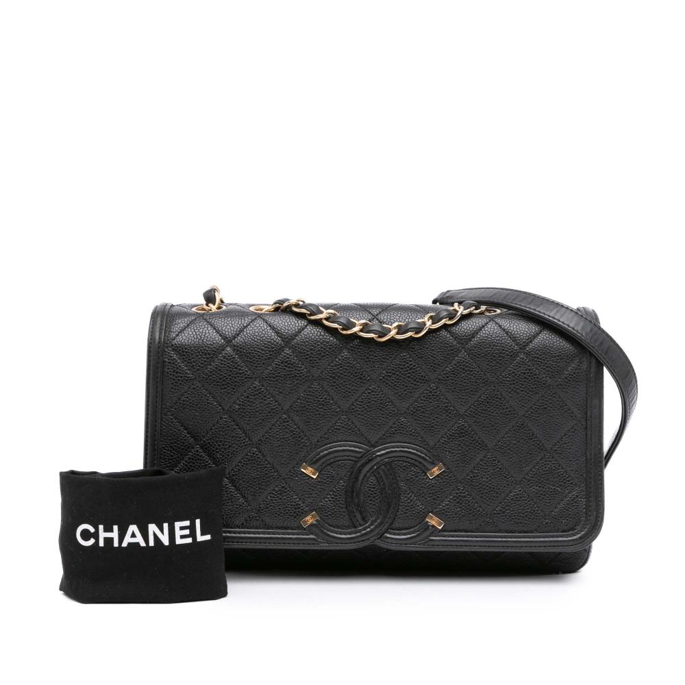 Chanel B Chanel Black Caviar Leather Leather Medium Caviar CC Filigree Flap Italy