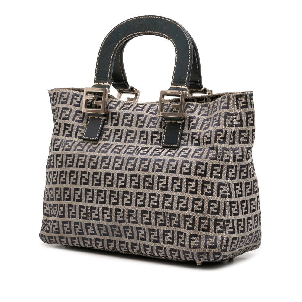 Fendi B Fendi Gray Canvas Fabric Small Zucchino Twins Tote Italy