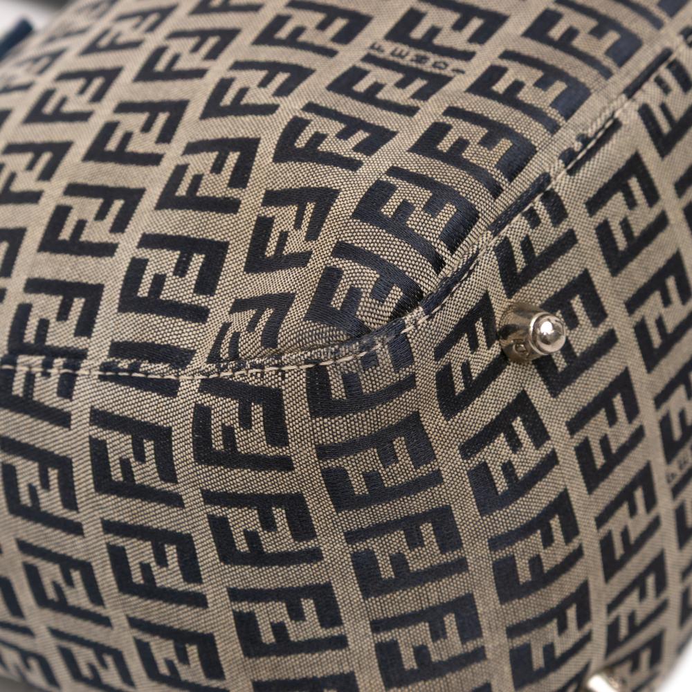 Fendi B Fendi Gray Canvas Fabric Small Zucchino Twins Tote Italy