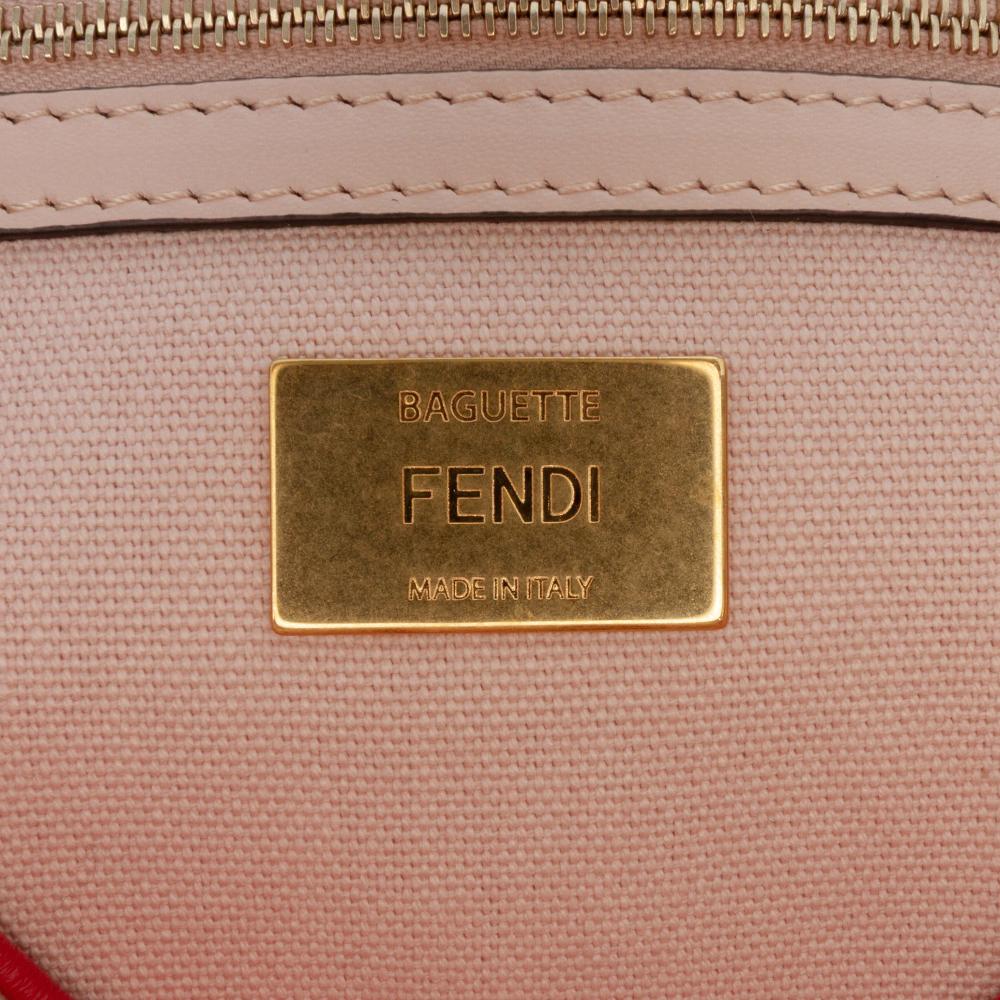 Fendi AB Fendi Pink Canvas Fabric Zucca Embroidered Baguette Satchel Italy