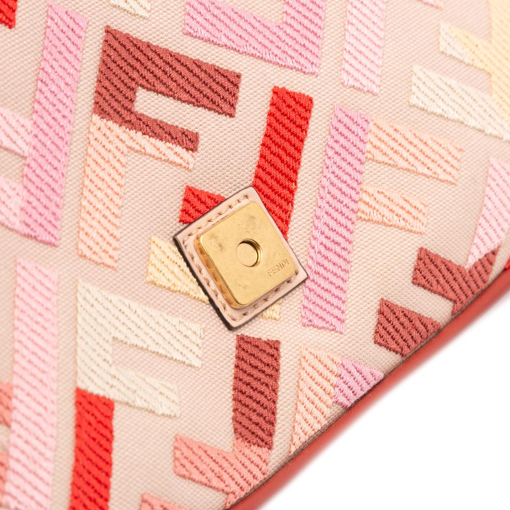 Fendi AB Fendi Pink Canvas Fabric Zucca Embroidered Baguette Satchel Italy