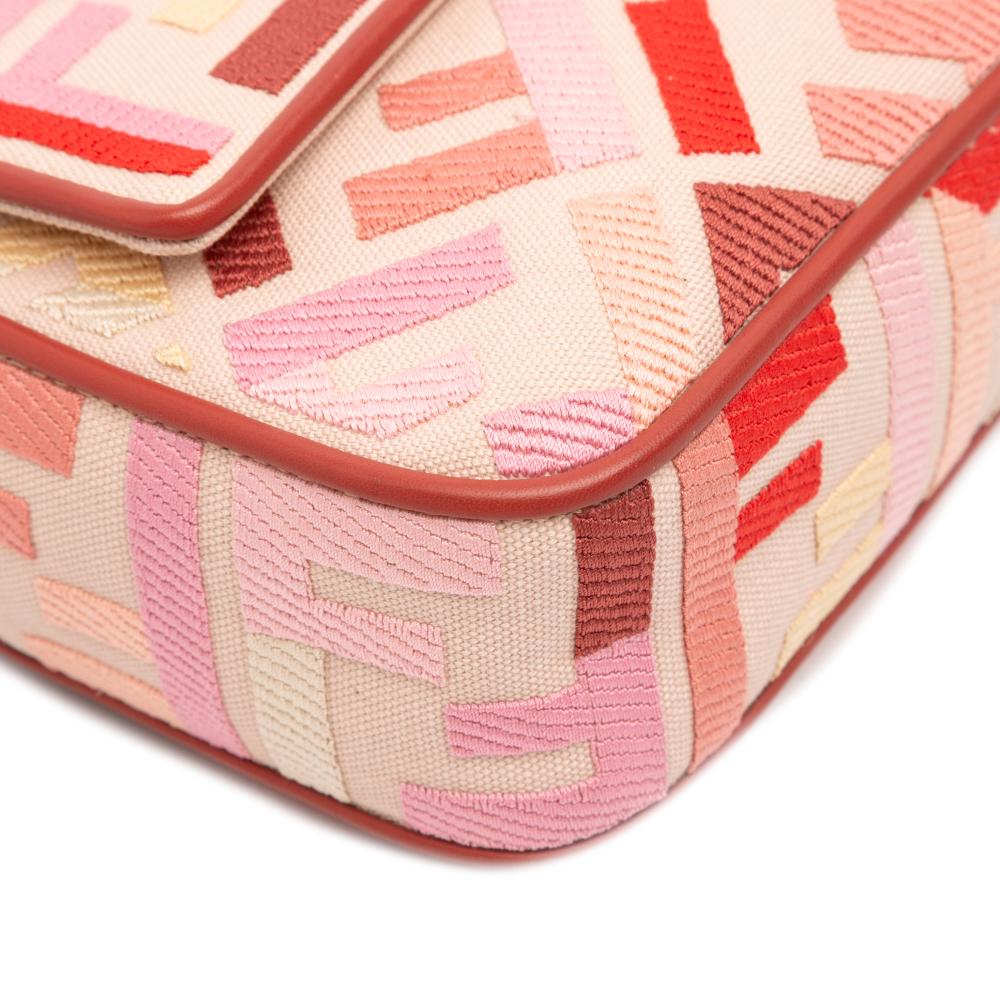 Fendi AB Fendi Pink Canvas Fabric Zucca Embroidered Baguette Satchel Italy