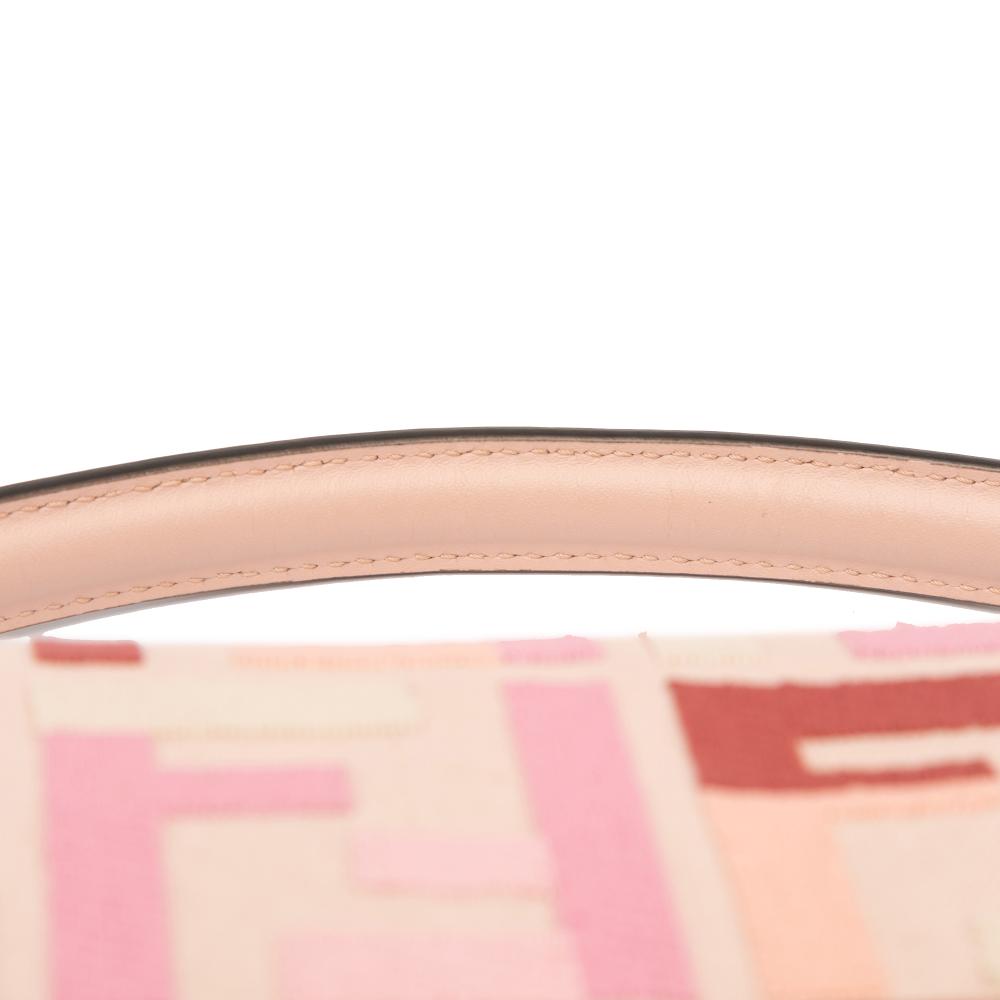 Fendi AB Fendi Pink Canvas Fabric Zucca Embroidered Baguette Satchel Italy