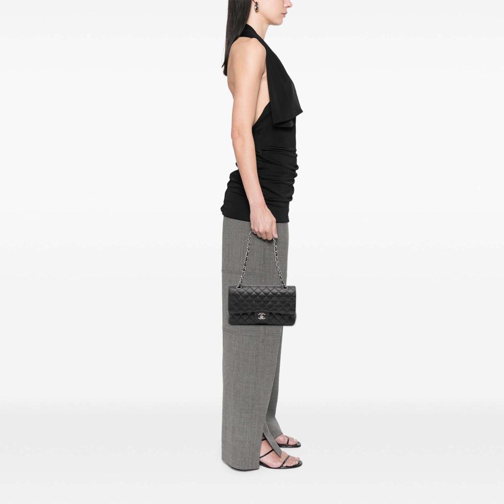 Chanel B Chanel Black Caviar Leather Leather Medium Classic Caviar Double Flap France