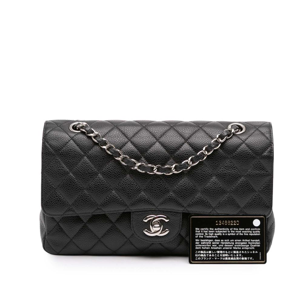 Chanel B Chanel Black Caviar Leather Leather Medium Classic Caviar Double Flap France