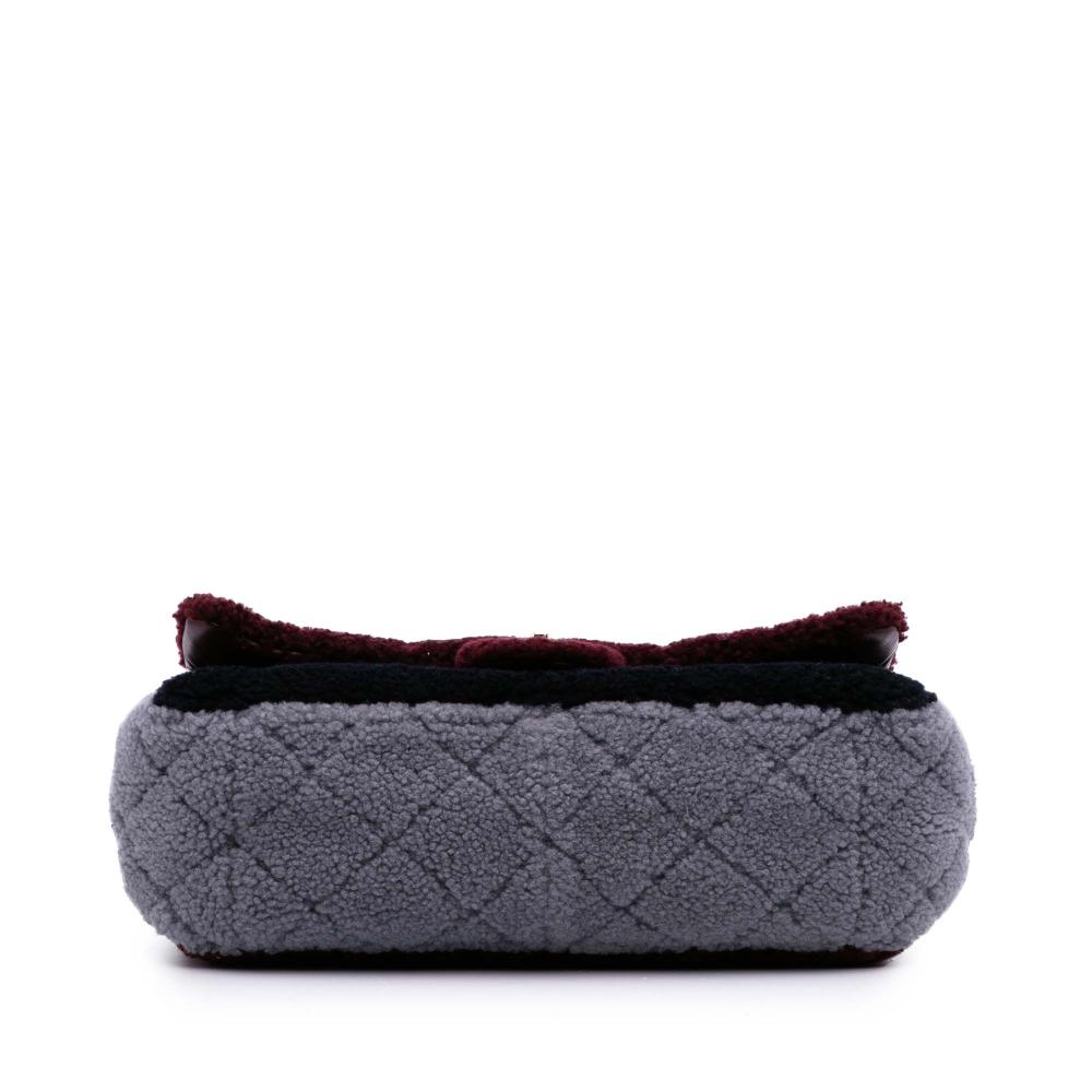 Chanel AB Chanel Red Bordeaux Shearling Natural Material Medium Tricolor CC Quilted Single Flap France