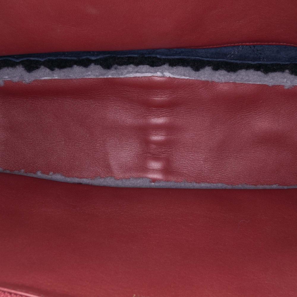 Chanel AB Chanel Red Bordeaux Shearling Natural Material Medium Tricolor CC Quilted Single Flap France