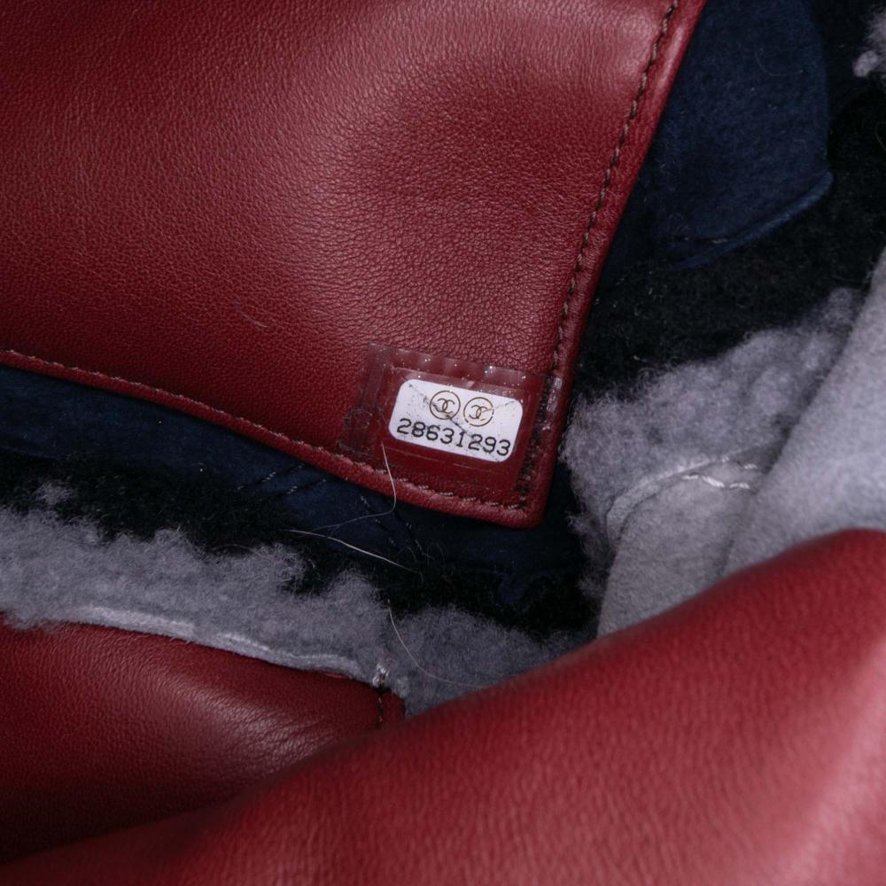 Chanel AB Chanel Red Bordeaux Shearling Natural Material Medium Tricolor CC Quilted Single Flap France