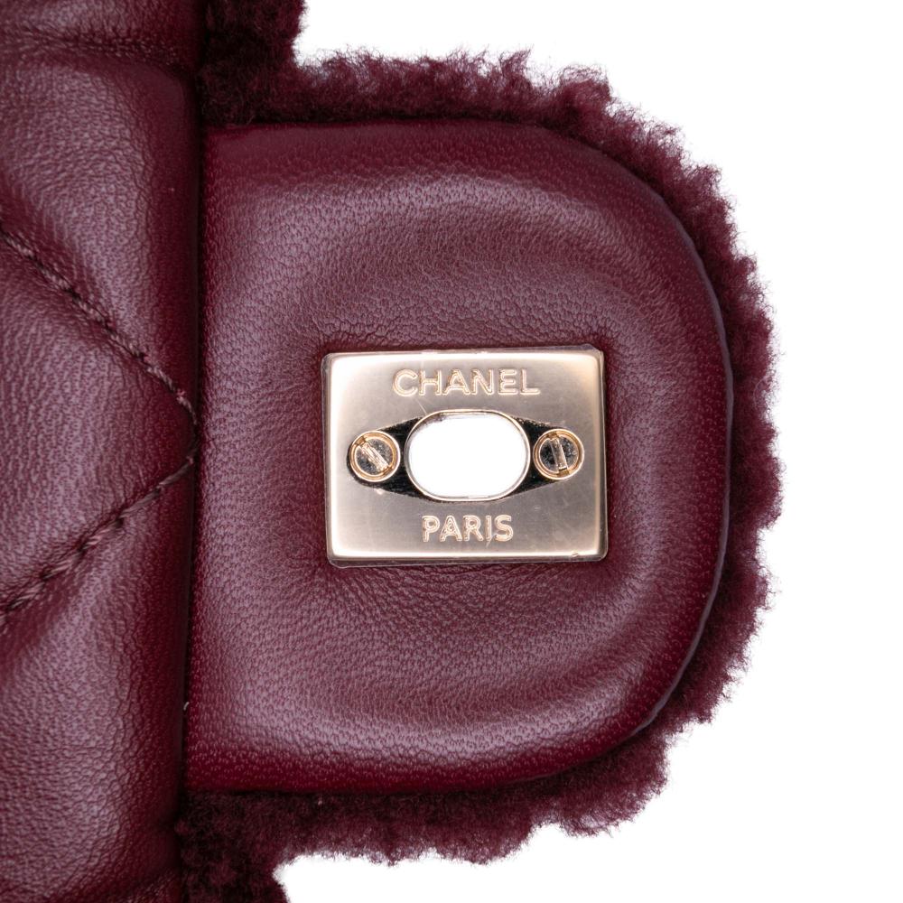 Chanel AB Chanel Red Bordeaux Shearling Natural Material Medium Tricolor CC Quilted Single Flap France