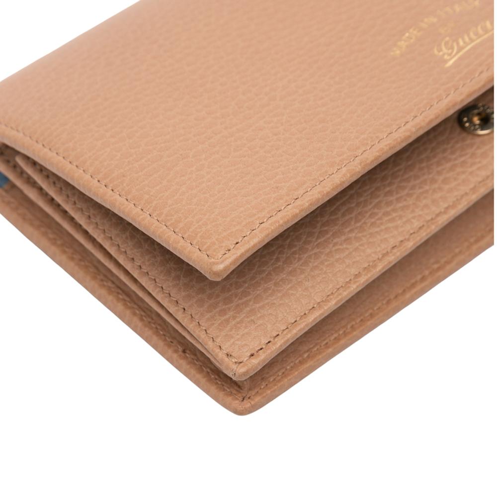 Gucci B Gucci Brown Light Brown Calf Leather Dollar skin Swing Wallet On Strap Italy