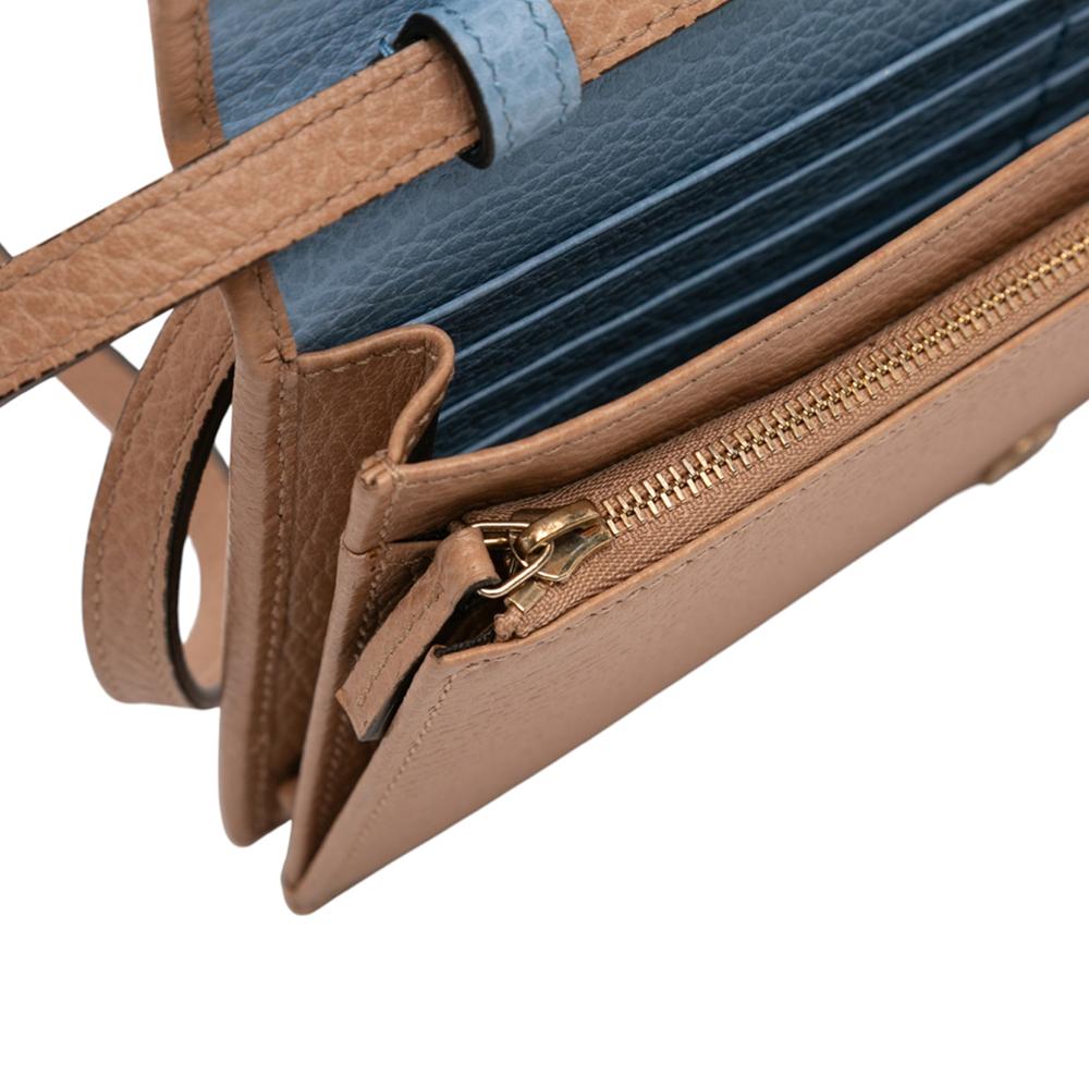 Gucci B Gucci Brown Light Brown Calf Leather Dollar skin Swing Wallet On Strap Italy