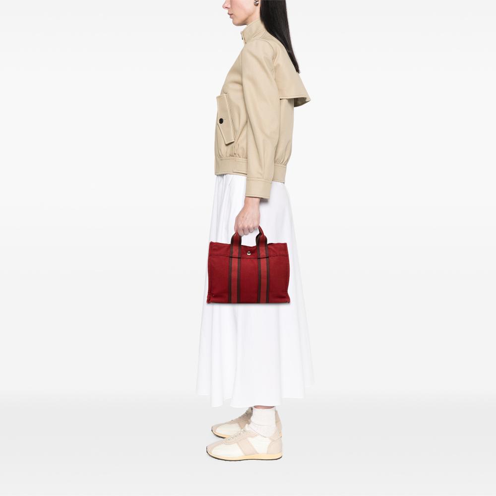 Hermès B Hermès Red Canvas Fabric Fourre Tout PM France