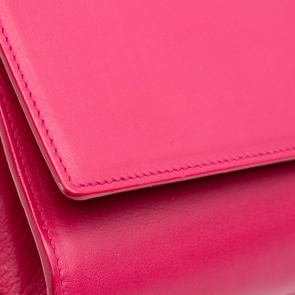 Saint Laurent B Saint Laurent Pink Hot Pink Calf Leather Chyc Ligne Clutch Italy