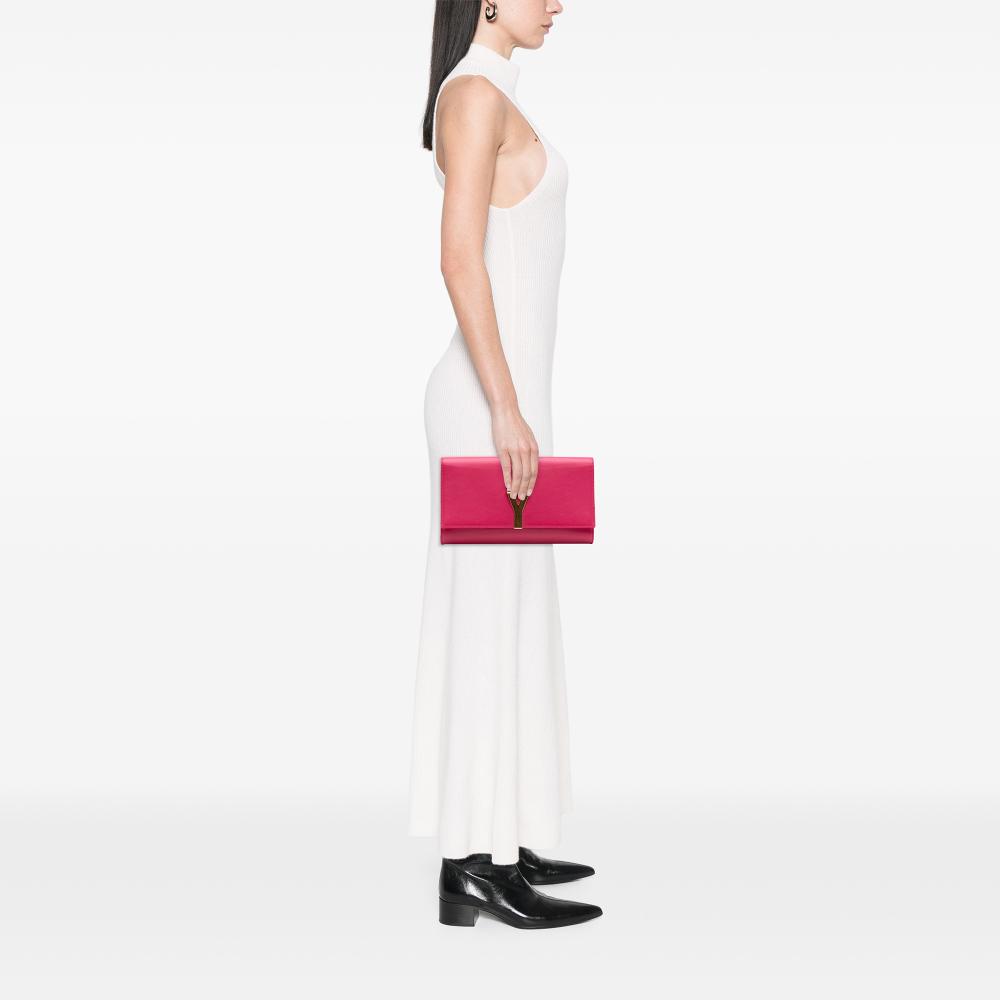 Saint Laurent B Saint Laurent Pink Hot Pink Calf Leather Chyc Ligne Clutch Italy