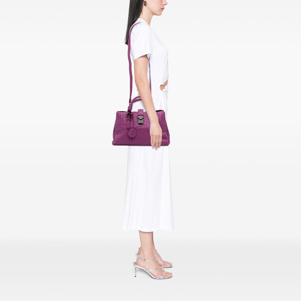Bottega Veneta B Bottega Veneta Purple Magenta Nappa Leather Leather Small Nappa Intrecciato Roma Satchel Italy
