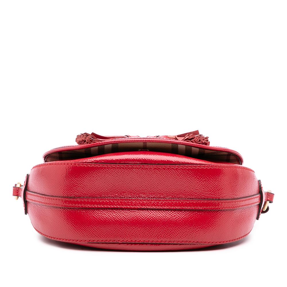 Burberry B Burberry Red Patent Leather Leather and Haymarket Check Coated Canvas Maydown Crossbody Italy