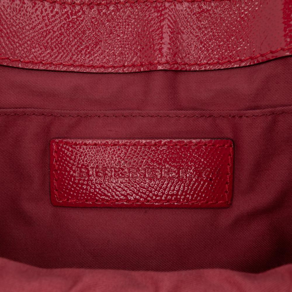 Burberry B Burberry Red Patent Leather Leather and Haymarket Check Coated Canvas Maydown Crossbody Italy