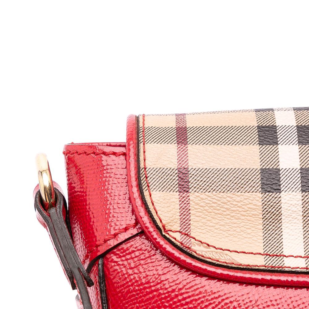 Burberry B Burberry Red Patent Leather Leather and Haymarket Check Coated Canvas Maydown Crossbody Italy