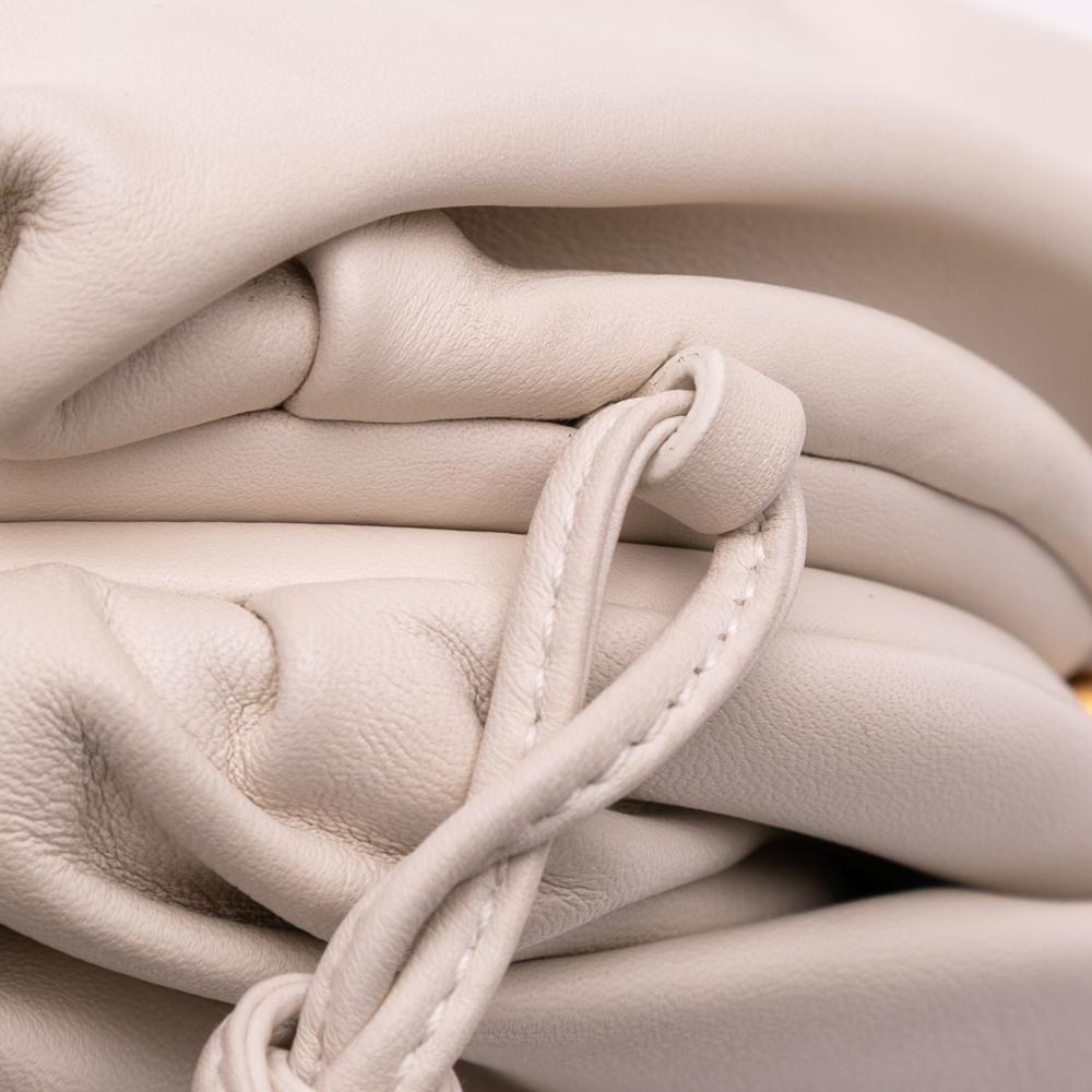 Bottega Veneta AB Bottega Veneta White Ivory Lambskin Leather Leather Lambskin The Mini Pouch Crossbody Italy